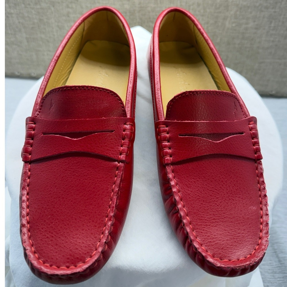 Ausland Red Leather Driving Loafers Penny Slip On Shoes 7032 38 Mens Womens